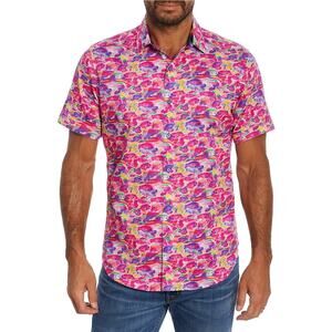 Robert Graham Colorful Tropical Fish Jellies Geometric Short Sleeve Shirt Small
